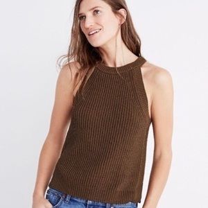 Madewell Ribbed High Neck Olive Green Valley Sweater Tank Top Small